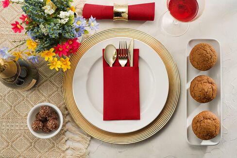 50-Pack Disposable Linen-Feel Dinner Napkins with Built-in Flatware Pocket, BRIGHT RED Prefolded Cloth Like Paper Napkins For Christmas, Dinner, Wedding Or Party [Silverware NOT Included] in Saudi Arabia