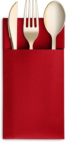 50-Pack Disposable Linen-Feel Dinner Napkins with Built-in Flatware Pocket, BRIGHT RED Prefolded Cloth Like Paper Napkins For Christmas, Dinner, Wedding Or Party [Silverware NOT Included] in Saudi Arabia