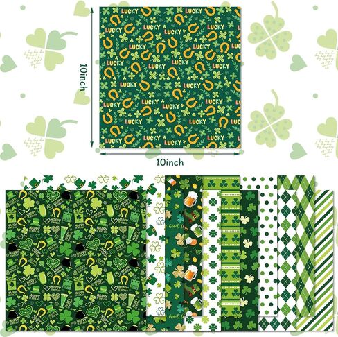 Whaline 12Pcs St. Patrick's Day Cotton Fabric Bundles 18 x 22 Inch Green Shamrock Printed Fat Quarters Lucky Clover Quilting Patchwork Squares Sewing Fabrics for DIY Handmade Crafting Home Party Decor in Kuwait