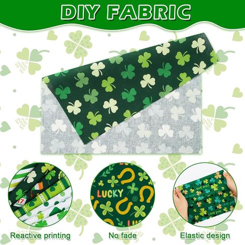 Whaline 12Pcs St. Patrick's Day Cotton Fabric Bundles 18 x 22 Inch Green Shamrock Printed Fat Quarters Lucky Clover Quilting Patchwork Squares Sewing Fabrics for DIY Handmade Crafting Home Party Decor in Kuwait