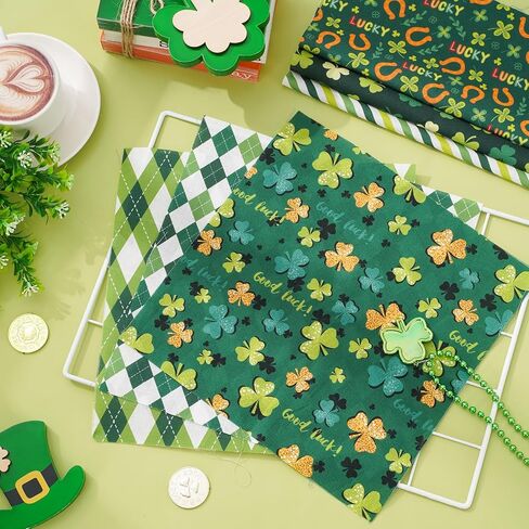 Whaline 12Pcs St. Patrick's Day Cotton Fabric Bundles 18 x 22 Inch Green Shamrock Printed Fat Quarters Lucky Clover Quilting Patchwork Squares Sewing Fabrics for DIY Handmade Crafting Home Party Decor in Kuwait