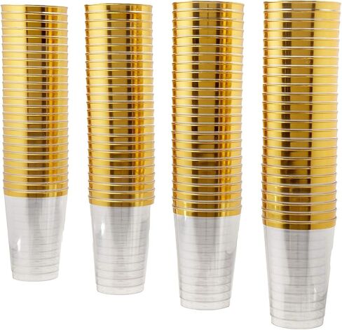 50 Count Hard Plastic 16 Ounce Party Cups Old Fashioned Tumblers Ideal for Home, Office, Bars, Wedding, Bridal and Baby Shower, Birthday, Retirement, Anniversary, Parties (Gold Rim) in Saudi Arabia