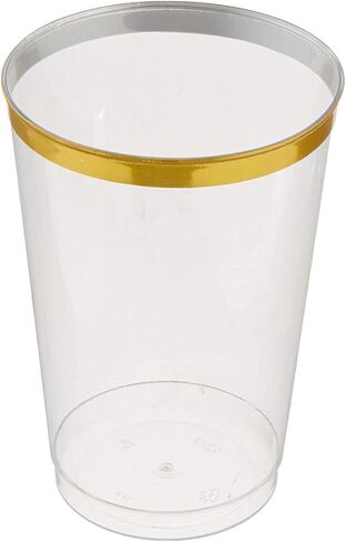50 Count Hard Plastic 16 Ounce Party Cups Old Fashioned Tumblers Ideal for Home, Office, Bars, Wedding, Bridal and Baby Shower, Birthday, Retirement, Anniversary, Parties (Gold Rim) in Saudi Arabia