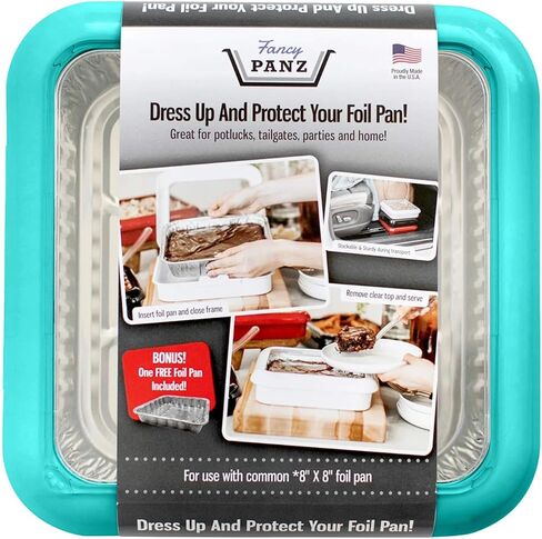 Fancy Panz, Serving Tray for Food, Made in the USA Foil Pan Carrier, Stackable Aluminum Pan Holders, 8x8 Travel Casserole Carrier With 1 Disposable Foil Pan & Serving Spoon, White in Saudi Arabia