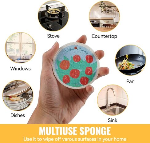 وسادات تنظيف مضغوطة، منظف أطباق إسفنجي، غير قابلة للخدش، قابلة لإعادة الاستخدام للمطبخ وأداة تنظيف الأطباق (8 قطع) in Kuwait