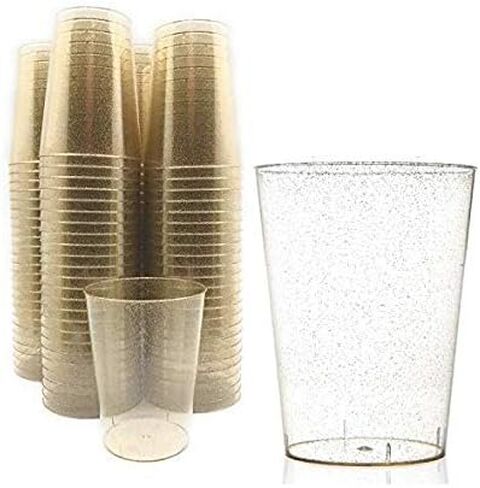 50 Count Hard Plastic 16 Ounce Party Cups Old Fashioned Tumblers Ideal for Home, Office, Bars, Wedding, Bridal and Baby Shower, Birthday, Retirement, Anniversary, Parties (Gold Rim) in Saudi Arabia