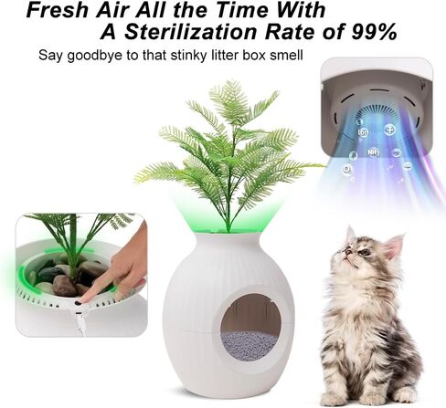 صندوق فضلات القطط المخفي من دوكال سمارت بلانت، صندوق فضلات القطط مع إزالة الرائحة، صندوق فضلات ذكي كبير جدًا للقطط الكبيرة المتعددة، مزيل الروائح الكريهة الأيونية ومنع تسرب البول، تعزيز ديكور المنزل in Kuwait
