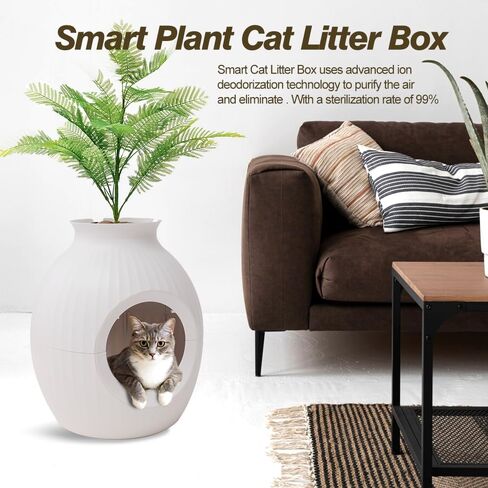صندوق فضلات القطط المخفي من دوكال سمارت بلانت، صندوق فضلات القطط مع إزالة الرائحة، صندوق فضلات ذكي كبير جدًا للقطط الكبيرة المتعددة، مزيل الروائح الكريهة الأيونية ومنع تسرب البول، تعزيز ديكور المنزل in Kuwait