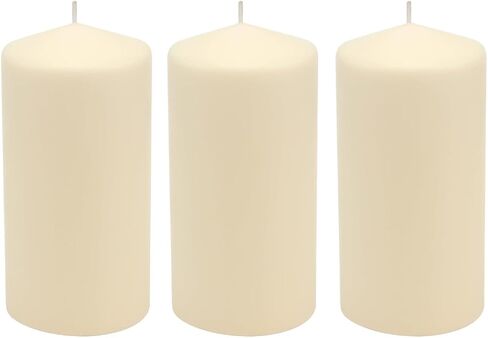 Stonebriar 3 Pack Tall 3 x 6 Inch 65 Hour Long Burning Unscented Ivory Wax Pillar Candles in Saudi Arabia