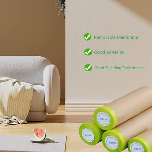 Pre-Taped Masking Paper for for Painting -24 inch x 50 feetTape and Drape Painters Paper, Paint Adhesive Protective Paper Roll for House Painting Covering Skirting, Frames, Cars and Auto Body in Saudi Arabia