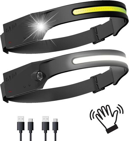 2-Pack Rechargeable HeadLamps Flashlight Motion Sensor, Built-in 2000mah Battery, 230°Widebeam Spotlight for Camping Accessories Gear, Waterproof, Cycling, Running, Repairing, Fishing, Hiking in Saudi Arabia
