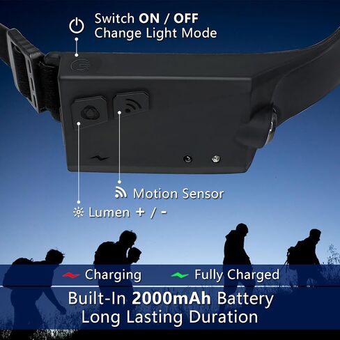 2-Pack Rechargeable HeadLamps Flashlight Motion Sensor, Built-in 2000mah Battery, 230°Widebeam Spotlight for Camping Accessories Gear, Waterproof, Cycling, Running, Repairing, Fishing, Hiking in Saudi Arabia