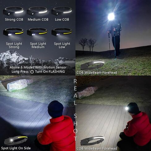 2-Pack Rechargeable HeadLamps Flashlight Motion Sensor, Built-in 2000mah Battery, 230°Widebeam Spotlight for Camping Accessories Gear, Waterproof, Cycling, Running, Repairing, Fishing, Hiking in Saudi Arabia