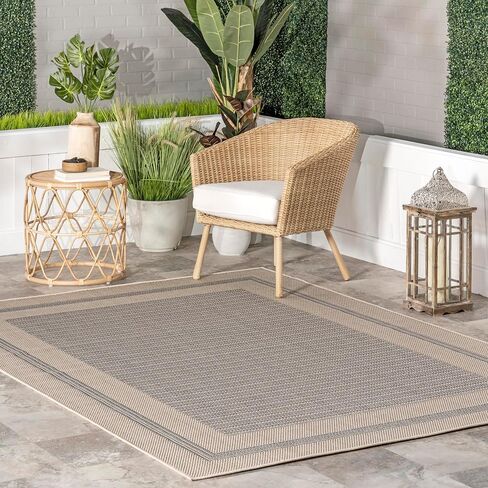 nuLOOM Antonella Bordered Solid Indoor/Outdoor Area Rug, 5x8, Light Grey in Saudi Arabia
