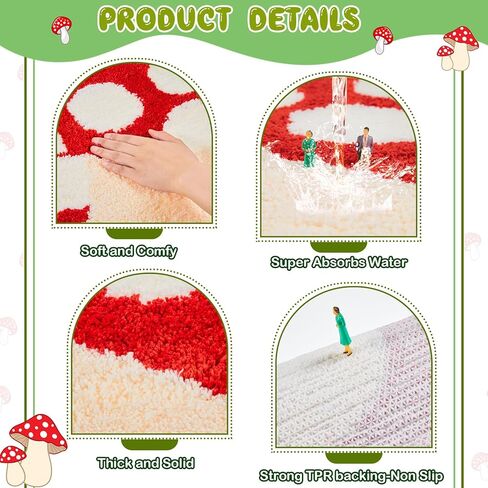 الفطر الحمام حصيرة نونسليب ماصة الفطر البساط الأحمر الأبيض الأخضر الحمام البساط قابل للغسل الفطر ممسحة الفطر شكل حمام البساط للحمام غرفة نوم المطبخ دش حوض المنزل، 20 × 23 بوصة in Kuwait