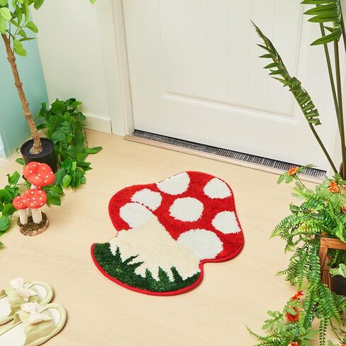 الفطر الحمام حصيرة نونسليب ماصة الفطر البساط الأحمر الأبيض الأخضر الحمام البساط قابل للغسل الفطر ممسحة الفطر شكل حمام البساط للحمام غرفة نوم المطبخ دش حوض المنزل، 20 × 23 بوصة in Kuwait