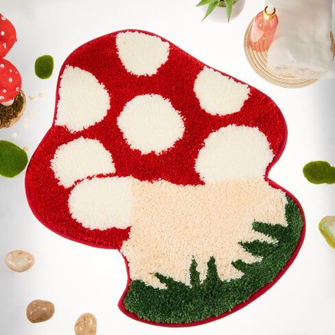 الفطر الحمام حصيرة نونسليب ماصة الفطر البساط الأحمر الأبيض الأخضر الحمام البساط قابل للغسل الفطر ممسحة الفطر شكل حمام البساط للحمام غرفة نوم المطبخ دش حوض المنزل، 20 × 23 بوصة in Kuwait