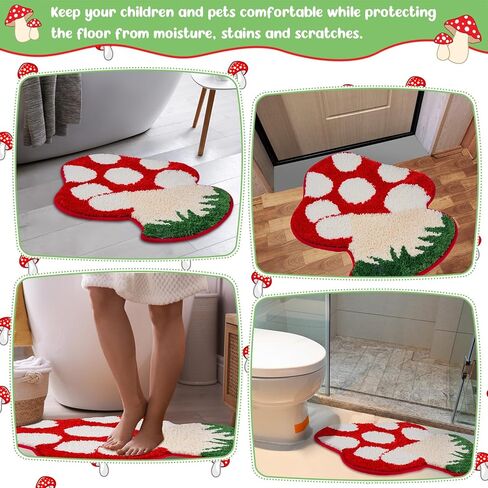 الفطر الحمام حصيرة نونسليب ماصة الفطر البساط الأحمر الأبيض الأخضر الحمام البساط قابل للغسل الفطر ممسحة الفطر شكل حمام البساط للحمام غرفة نوم المطبخ دش حوض المنزل، 20 × 23 بوصة in Kuwait