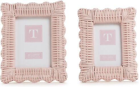 Two's Company 2-Piece 7x9 and 8x10 Rattan Photo Frame Set, Hand Woven Wicker Weave Natural Wood Rustic Boho Decor Frames in Saudi Arabia