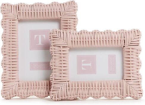 Two's Company 2-Piece 7x9 and 8x10 Rattan Photo Frame Set, Hand Woven Wicker Weave Natural Wood Rustic Boho Decor Frames in Saudi Arabia