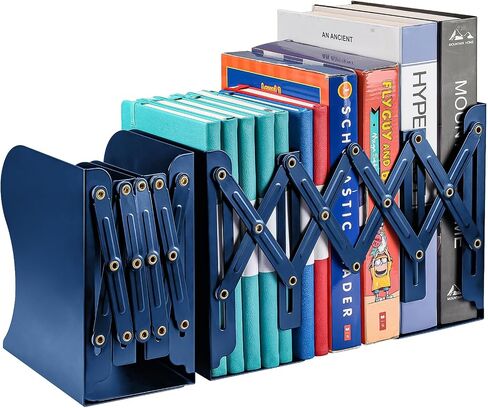نهايات كتب قابلة للتعديل، نهايات كتب معدنية شديدة التحمل للكتب، مقسمان، حامل كتب غير قابل للانزلاق للمكتب، الرف، المكتب، هدية قرطاسية، يمتد حتى 19 بوصة (أزرق) in Kuwait