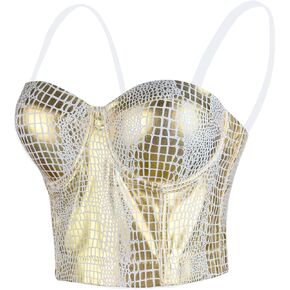 ELLACCI البرنز بوستير المحاصيل الأعلى المرأة مثير مشد الأعلى الصدرية الأبيض in Kuwait