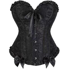 SHYMMUO Black Corset Lace Up Boned Corset Top Sexy Lingerie Set For Women