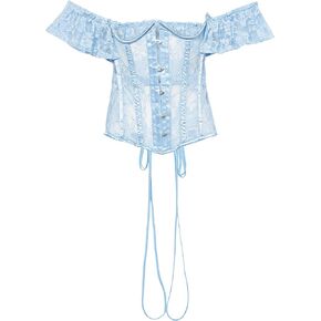 Daisy Corsets Women's Size Lavish Sheer Lt Blue Lace Underbust Underwire Corset w/Ruffle Sleeve, 2X Plus