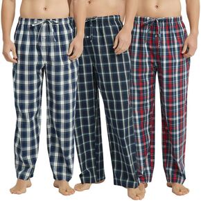 Vulcanodon 2 Pack Men's Cotton Pajama Pants, Soft Woven Pajama Pants for Men Plaid Pj Bottoms