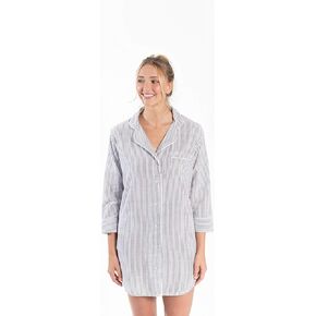 Seersucker Button Down Sleep Shirt (S/M, Blue)