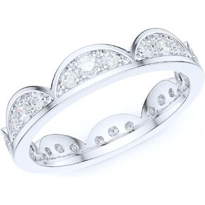THELANDA Sterling Silver Stackable Waves Crown Simulated Round Diamond or Genuine Moissanite Full Eternity Band Wedding Ring