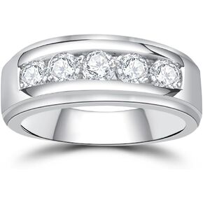 Moissanite Rings for Men Women Moissanite Eternity Wedding Band Ring 1.5cttw D Color VVS1 Lab Diamond Channel Set, Sterling Silver with 18K White Gold Plated Moissanite Wedding Engagement Anniversary