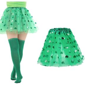Blindery Polka Layered Dot Sequins Tutu Skirt Ballet Bubble Dance Skirts Saint Patrick's Daybowknot Tulle Short Skirts