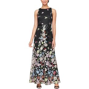 Alex Evenings Women's Long Sleeveless Embroidered A-line Dress
