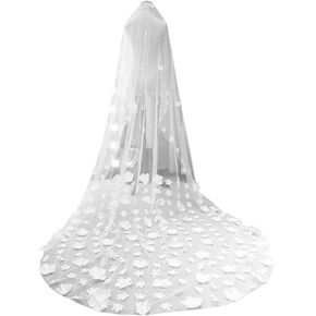 68.9" Long Bridal Veil Lace Floral Wedding Veil Soft Mesh Tulle Chapel Length Bride Long Cathedral Veil 1Tier with Comb