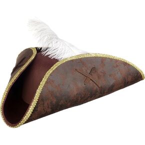 Amscan Brown Faux Leather Pirate Tricorn Hat (One Size) - Perfect for Costume Parties, Reenactments & More - 1 Pc.
