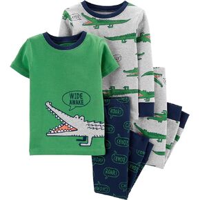 Carter's 4-Piece Toddler and Baby Boy's Snug fit Cotton Pajamas (Wide Awake Gator, 3T)