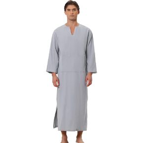 Lars Amadeus Nightshirt for Men's V-Neck Long Sleeves Pajamas Nightgown with Pockets