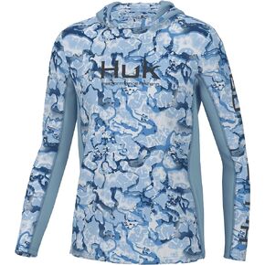 HUK Boy's Icon X Pattern Hoodie, Fishing Shirt with Hood for Kids