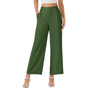MAGCOMSEN Women's Wide Leg Pant Casual Work Dress Pants High Elastic Waisted Palazzo Flowy Trousers with Pockets