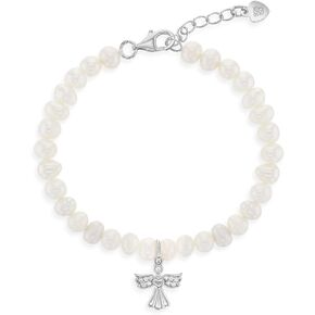 925 Sterling Silver Adjustable Cultured Pearl Guardian Angel Bracelet for Babies & Young Girls - Stunning White Pearl Bracelets for Girls - Beautiful Angel Charm Bracelet for your Little Girls