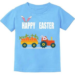 2022 Easter Day Gift for Toddler Boy Girl Tractor Loving Bunny Egg Gnomes Short Sleeve Tshirt Infant Kids Tee Tops 1-7 Years in Kuwait