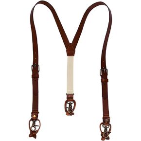 1 Inch Men's Suspenders 3 In 1, Leather Genuine Suspenders, Elastic Strap with Clips, Buttons, Snap Hooks