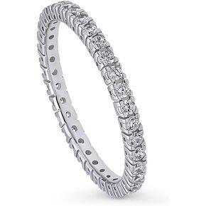 BERRICLE Sterling Silver Wedding Rings Cubic Zirconia CZ Eternity Ring for Women, Rhodium Plated Size 4-10