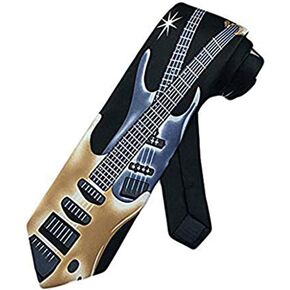 ربطة عنق للرجال أسود مع الذهب والرمادي جيتار كهربائي روك آند رول ميوزيك ربطة عنق in Kuwait
