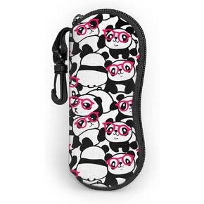 Funny Pandas With Pink Glasses Sunglasses Soft Case With Belt Clip, Ultra Light Zipper Portable Neoprene Eyeglasses Case