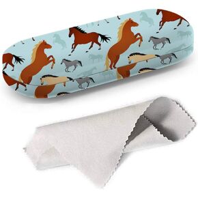 Hard Shell Glasses Protective Case Box + Cleaning Cloth - Fits most Eyeglasses and Sunglasses (Horses On)