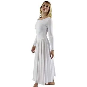 Danzcue Womens Praise Loose Fit Full Length Long Sleeve Dance Dress, White, SA, MA, LA Bundle