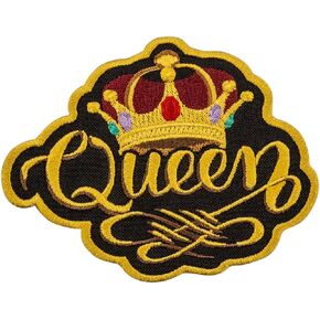 EMBROVERSE Queen Patch - Embroidered Gold Crown - Iron On Cool Patches - Size: 4.1 x 3.1 inches