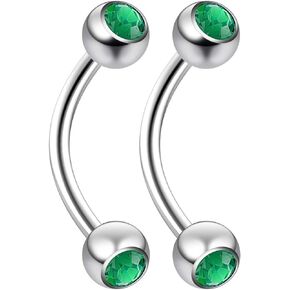 2pc 16g Curved Barbell Surgical Steel Helix Daith Bridge Stud Rook Lip Ring Tragus Cartilage Eyebrow 16 Guage - Sapphire